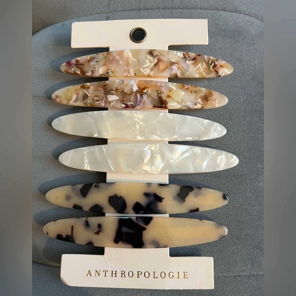 Anthropologie Marble Hair Clip Set in Neutral Tones